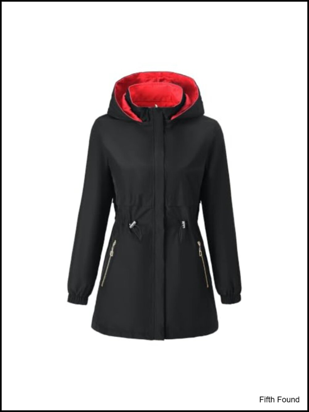Reversible Hooded Windbreaker Jacket Drawstring Waist Mid-Length Trench Coat